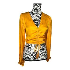 NWT Cupcakes and Cashmere Gold Long Sleeve Boho Blouse Size Small